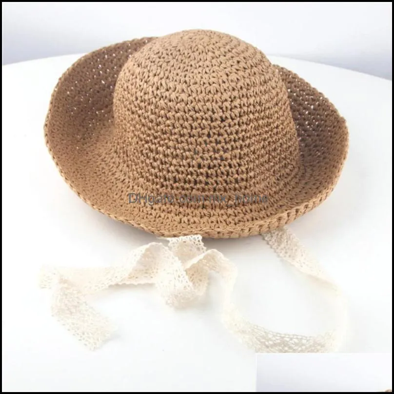 Caps & Hats 2021 Summer Baby Girls Children Ribbons Breathable Hat Straw Kids Bucket Cap FE