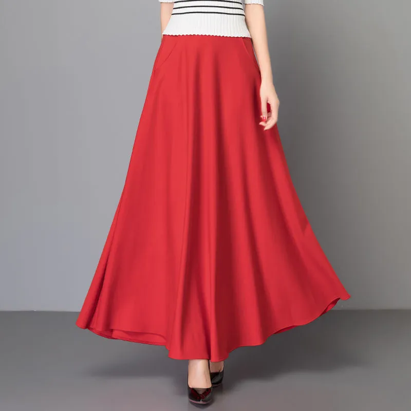 Pleated Skirts Big Red Maxi Skirt Elegant Plus Size 3xl Pleated