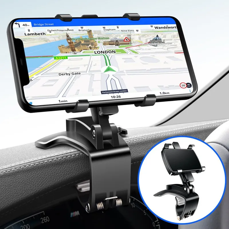 Universal Dashboard Car Phone Holder Easy Clip Mount Stand GPS Display Bracket Car Front Support Stand för iPhone Samsung Xiaomi