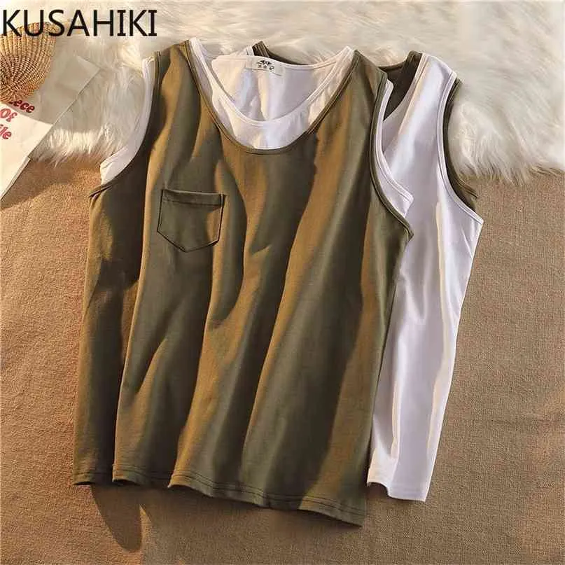 Hit Color Patchwork Fake Two Pieces Graphic T Shirts Causal Korean Sleeveless O-neck Pockets Women Tee Tops 6H999 210603