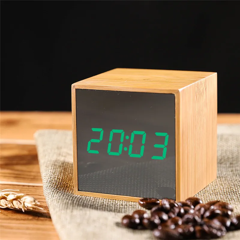 Reloj digital de madera personalizado, reloj despertador de madera