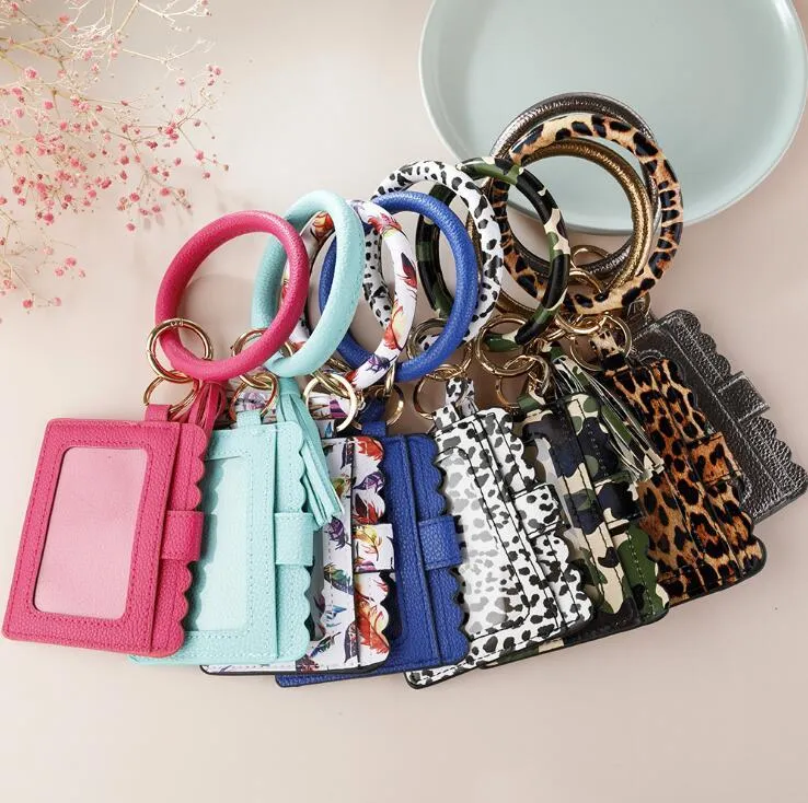 2021 Hot Designer Bag Wallet Leopard Print PU Leather Bracelet Keychain Credit Card Wallet Bangle Tassels Key Ring Handbag Lady Accessories
