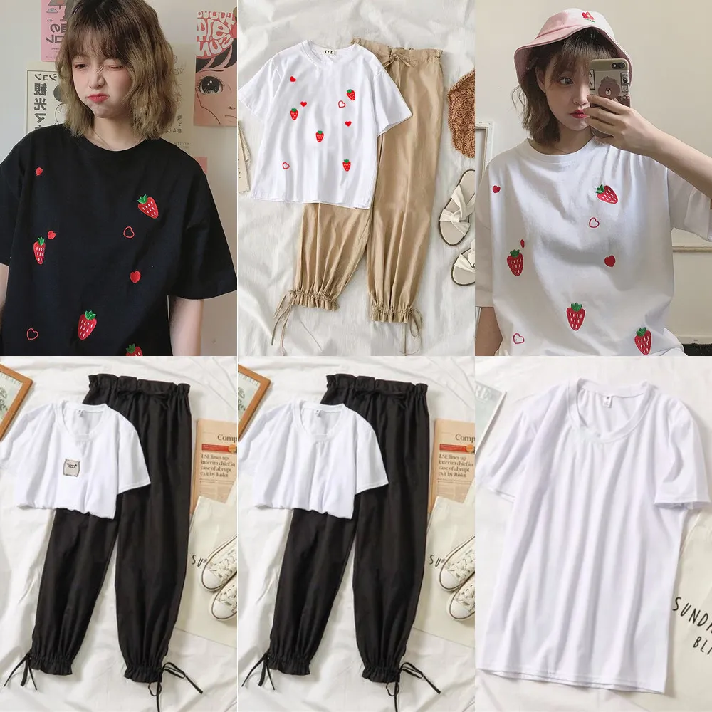 2 conjunto de dos piezas para mujer con estampado de dibujos animados cuello redondo camiseta y pantalones largos conjunto Casual Sexy de verano de manga corta para mujer chándal pantalones traje X0428