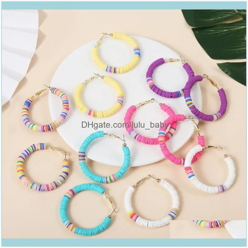 Aretes De Mujer Colorful Boho Style Hoops Earrings For Women 2021 Fashion Girl`s Safe Clay Slice Piercing Jewelry Sets Wholesale Hoop &