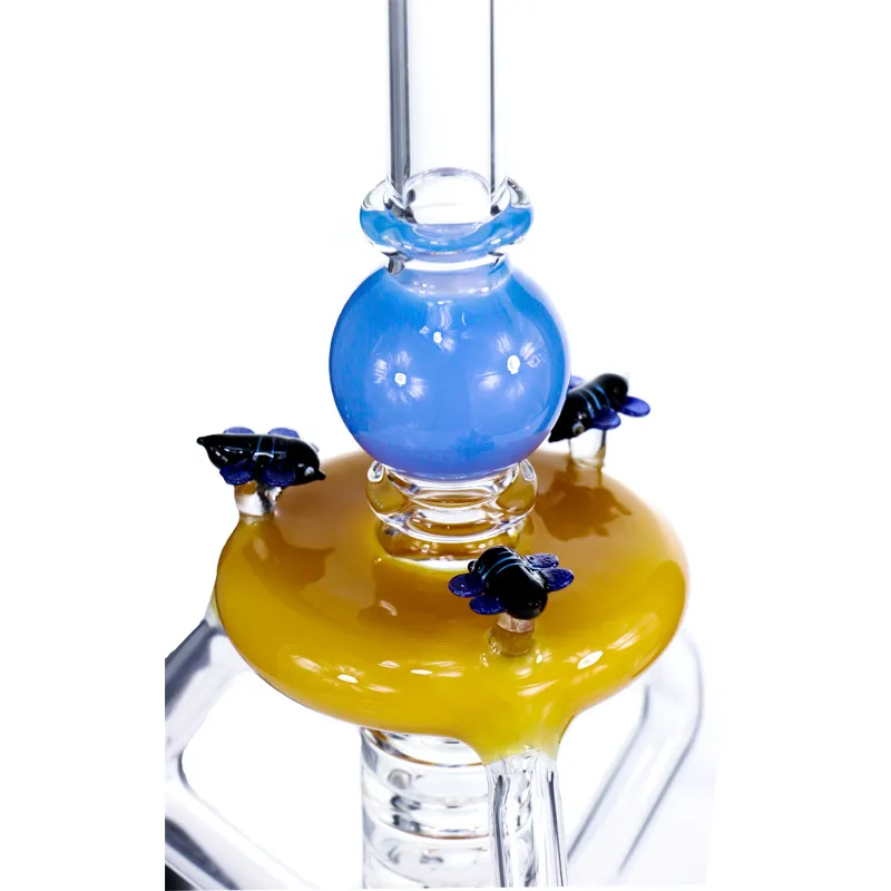 Różowe bongs grube szklane recykling Bong Honey Dekoracja Szklane rury 15 '' Wysokie platformy Dab Bongs z kwarcowym Banger