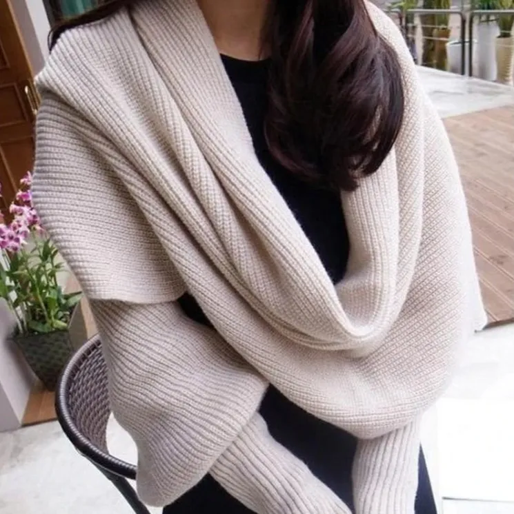 American style new winter wool scarves for men and women with sleeves knitted scarf thick warm high-end fashion