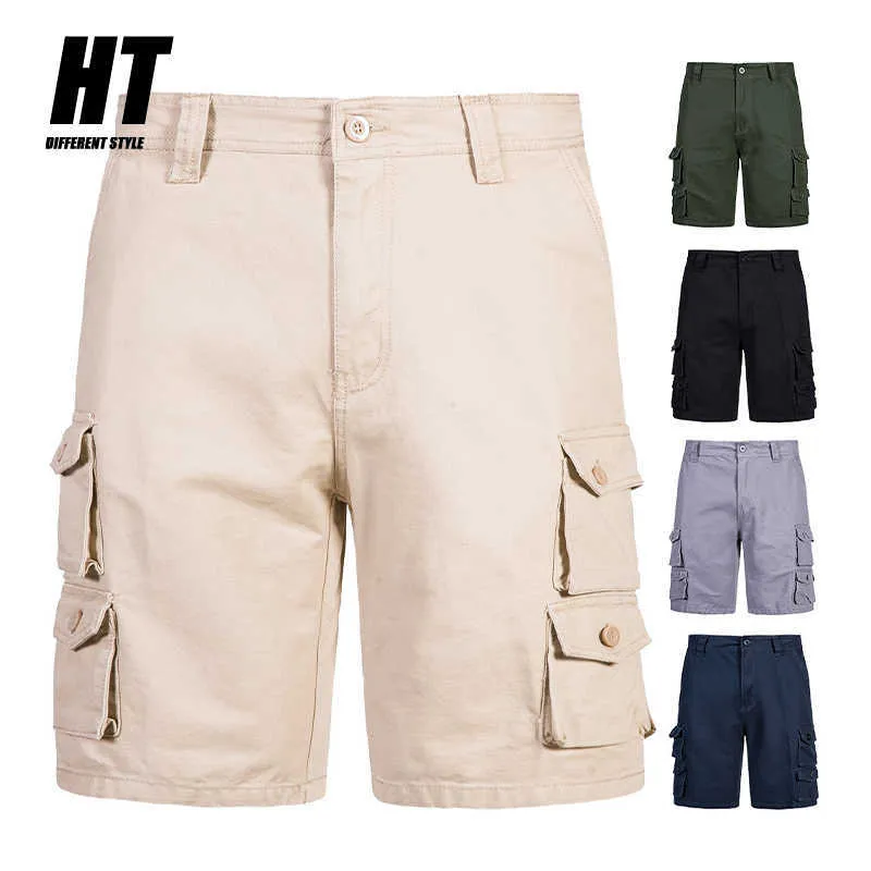 Khaki Cargo Shorts Men Summer Baggy Multi Pocket Solid Men's Shorts Army Military Tactical Casual Short Man Plus Size 28-38 210603