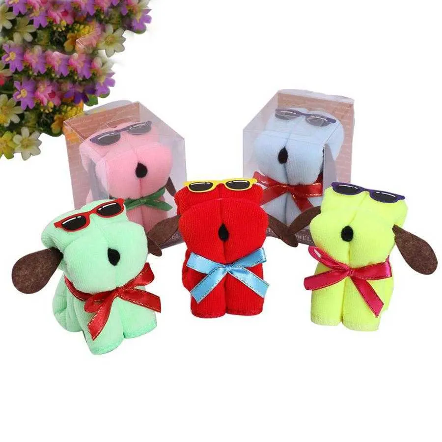 Promotion Gift Dog Shaped Cartoon Towels 30*30cm Solid Color Microfiber Towels With PVC Box Festival Wedding Gift Cotton Towel DH0928-1 T03