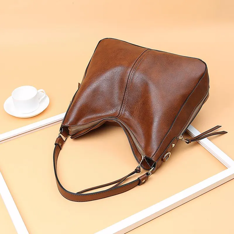 Grote donkerbruine leren tote bag dames - – NL