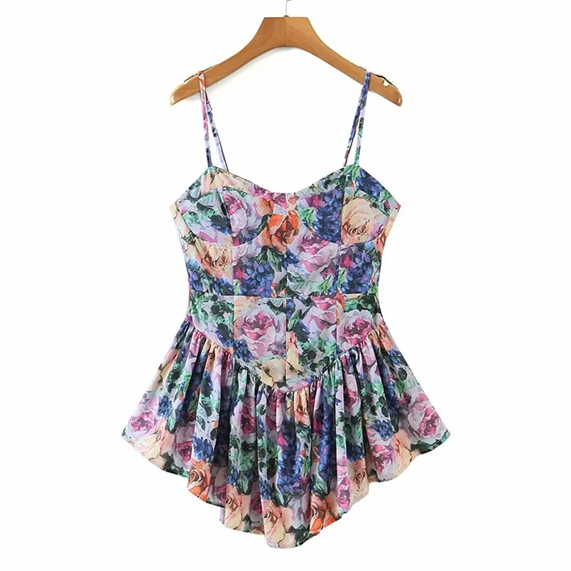 Vintage Multicolor Floral Print Sexy Sling Sukienka Kobiety Lato Szyfon Super-Krótki Wakacje Plaża Sundress Vestido 210514