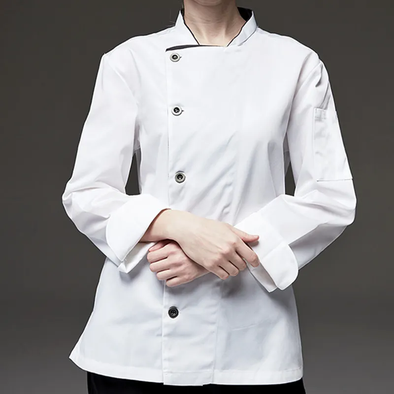 Black White Long Sleeve Chef Shirt D74-2