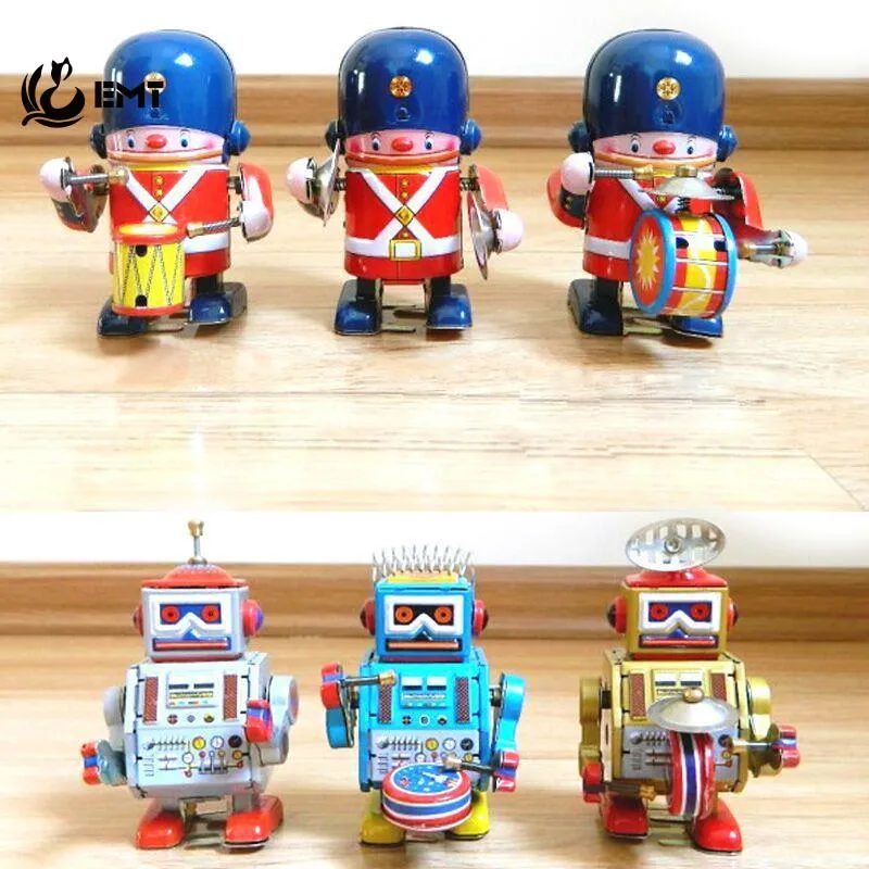 Jouets à remonter pour enfants, robot en fer-blanc, soldats tambourinants, peut marcher jouer de la batterie, ornements nostalgiques pour adultes, cadeaux d'anniversaire de Noël, collection, décoration de la maison, 2-2