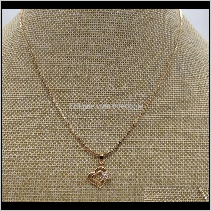 pendant necklace heart shape true gold plated with bead flower zircon setting box chain copper material women beautiful gift