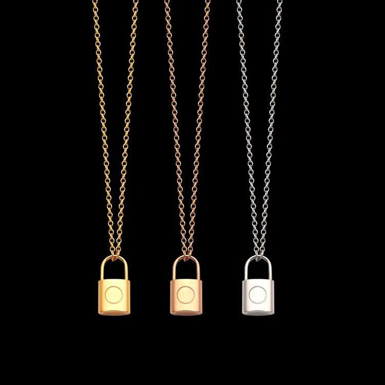 Top Quality Stainless Steel Lock Pendant Necklaces 3 Colors Gold Plated Classic Style Printed Women Designer Jewelry