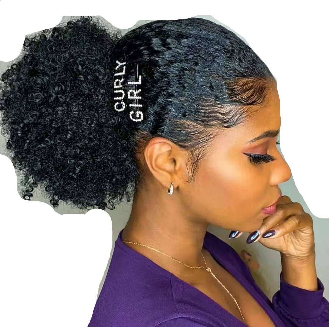 Afro Kinky Curly Ponytail Prawdziwe Ludzkie Włosy Chignon Updo Bun Hairpiece Regulowany Brazylijski Dziewiczy Sznurek Rozszerzenia Ponytail Rozszerzenia z klipsem do czarnych kobiet