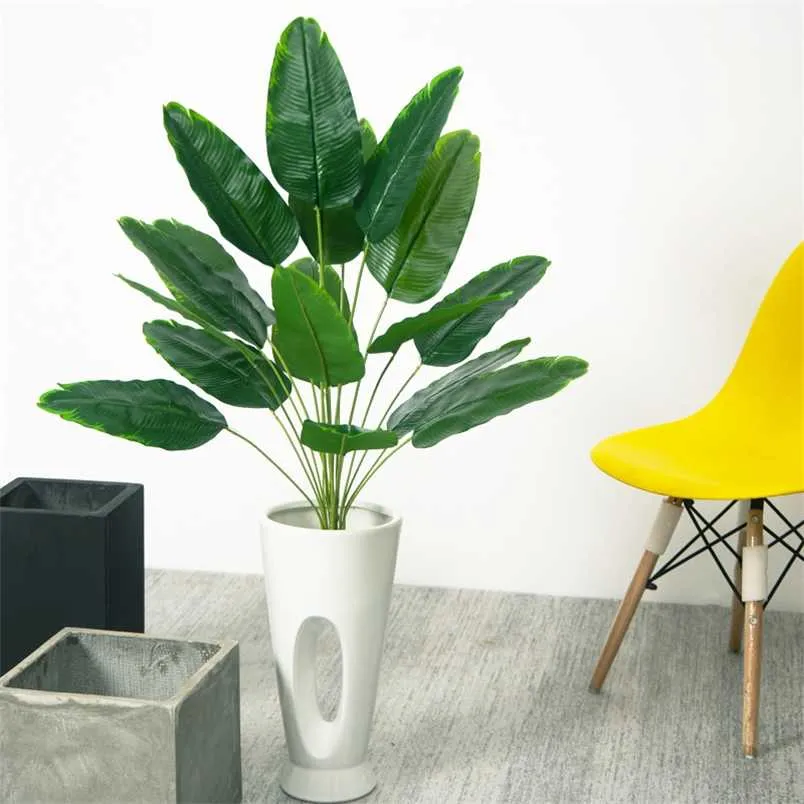 85cm 18 Heads Tropical Banana Tree Large Artificial Palm Plants Plastic Monstera Branches Fake Leaves For Home Garden Room Decor 211104