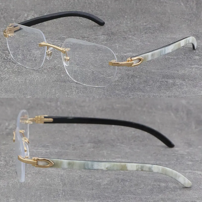 Mannelijke en vrouwelijke frames wit binnen zwart buffelhoorn frame man vrouw optische originele houten brillen 18K gouden montuur bril randloze unisex brillen maat: 58-18-140