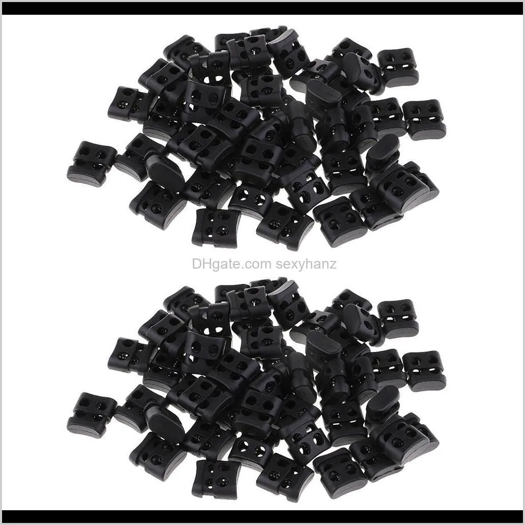 100pcs black plastic non-slip double hole string cord locks for shoelace bag