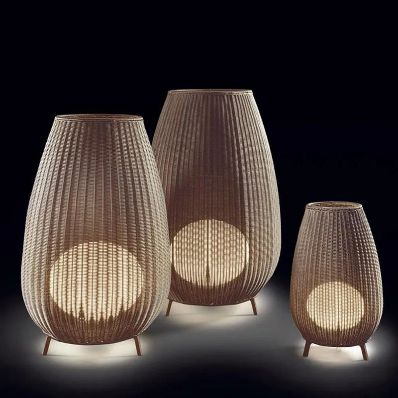 Lâmpadas de chão Asiáticas Rattan Natural Luzes Permanentes Quarto e Jardim Courtyard Lawn Paisagem Da Paisagem