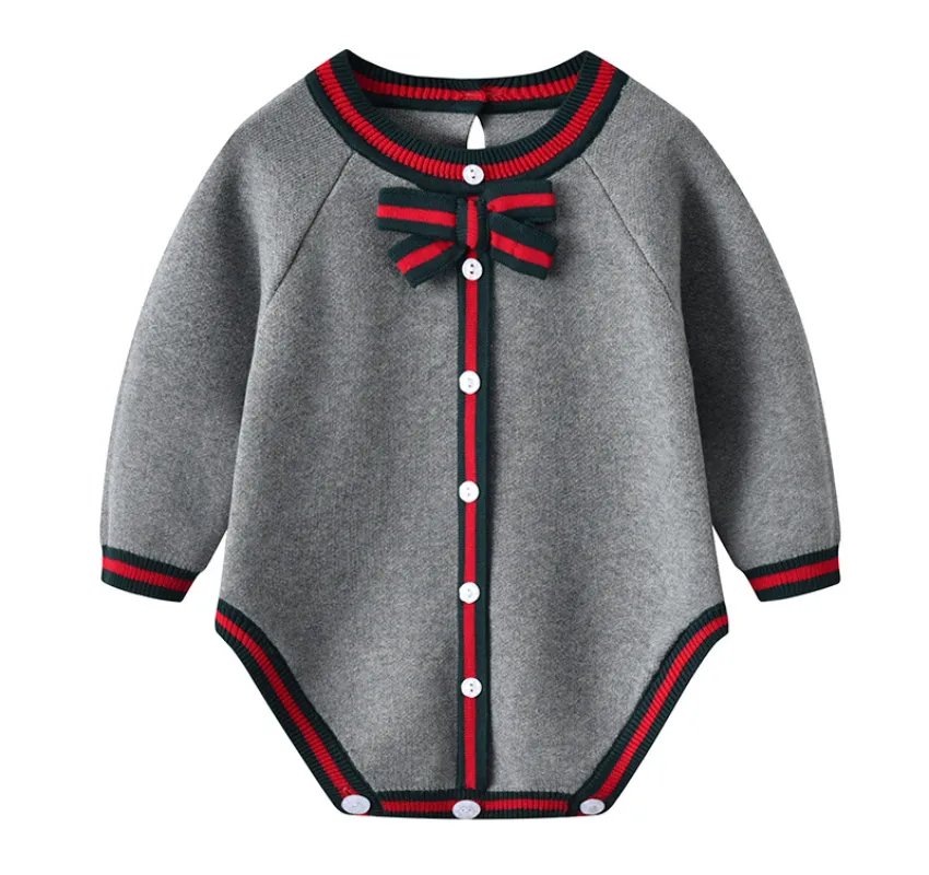 Baby Bodysuits Clothes Autumn Casual Grey Knitted Newborn Infant Jumpsuits for Toddler Boys Girls Onesie Winter Children Outfits