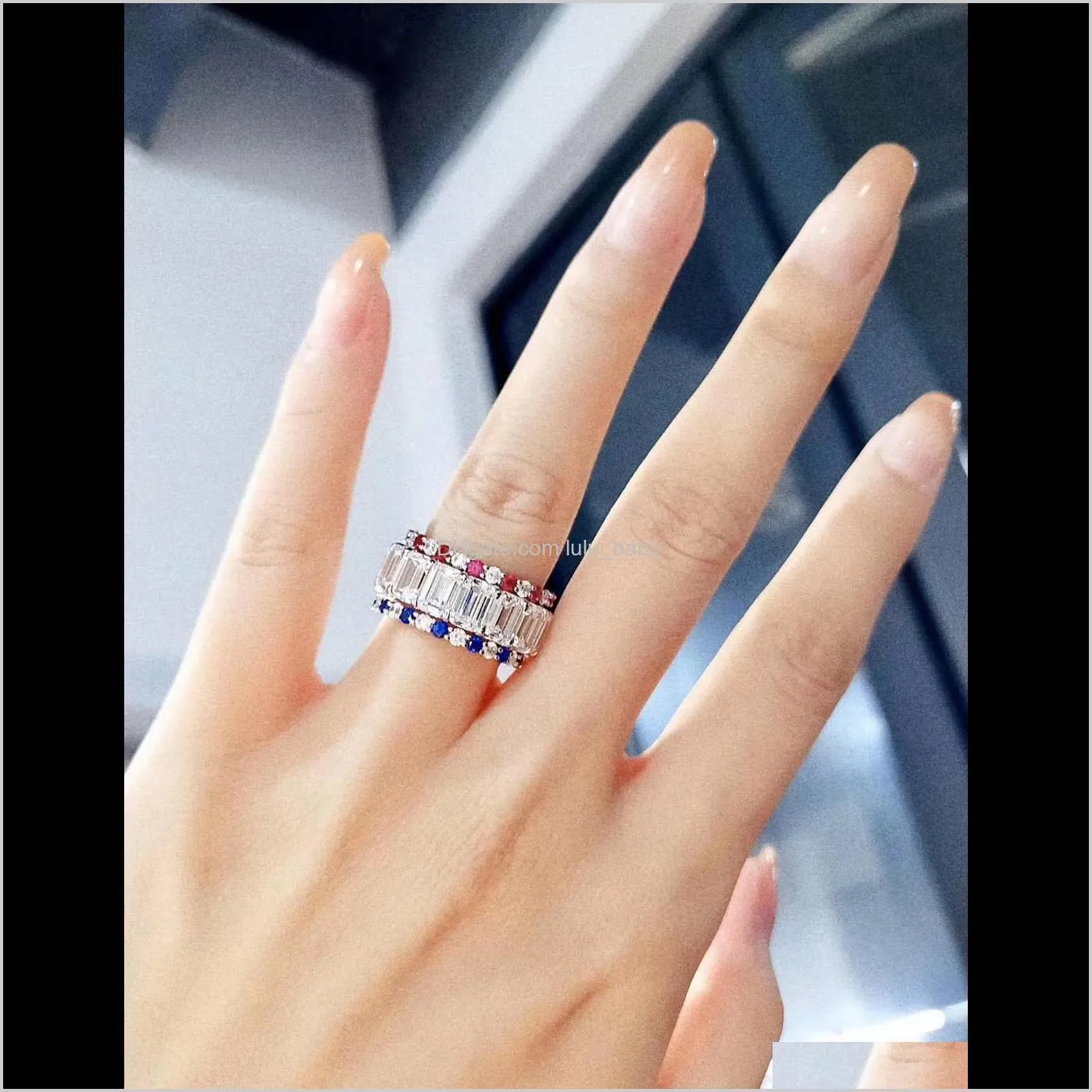 2021 luxurious quality punk band ring with fuchsia and blue diamond women wedding jewelry gift shipping ps3539