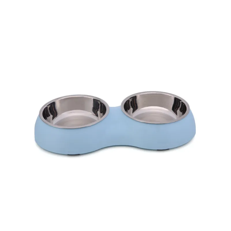 Fashion Eco-Friendly Durable Stainless Steel Pet Dog Bowls Puppy Dogs Double Bowl Feeder Pets Cat High-grade Non-slip Feeding Dishes Water Food Container 3 color