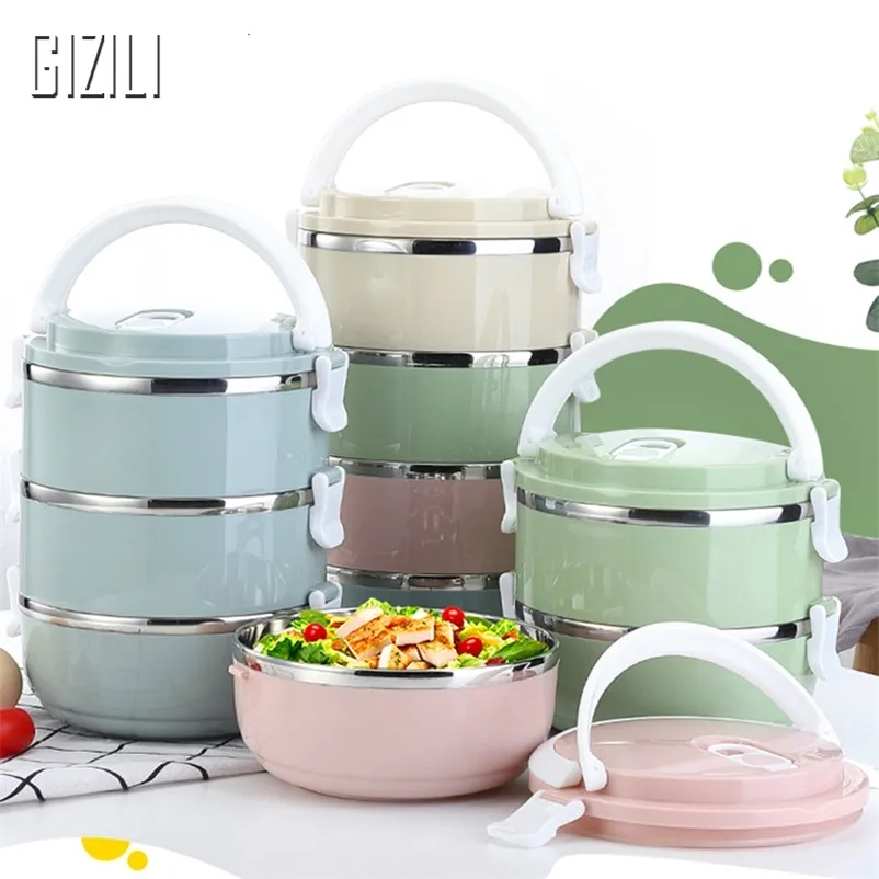 Multi - Layer Lunch Box Przenośne Termiczne ze stali nierdzewnej do żywności Przenośny Lunch Box Dla Dzieci Piknik Piknik Przeszczepiowy World Wareware 210818