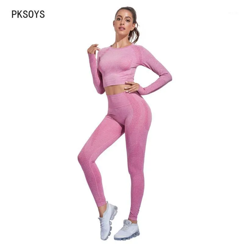 Outfit Yoga 2 PCS Zestaw Legginsy Kobiety Sportowe Rajstopy Fitness Siłownia Odzież Dres Crop Top Woman Seamless High Waist Running