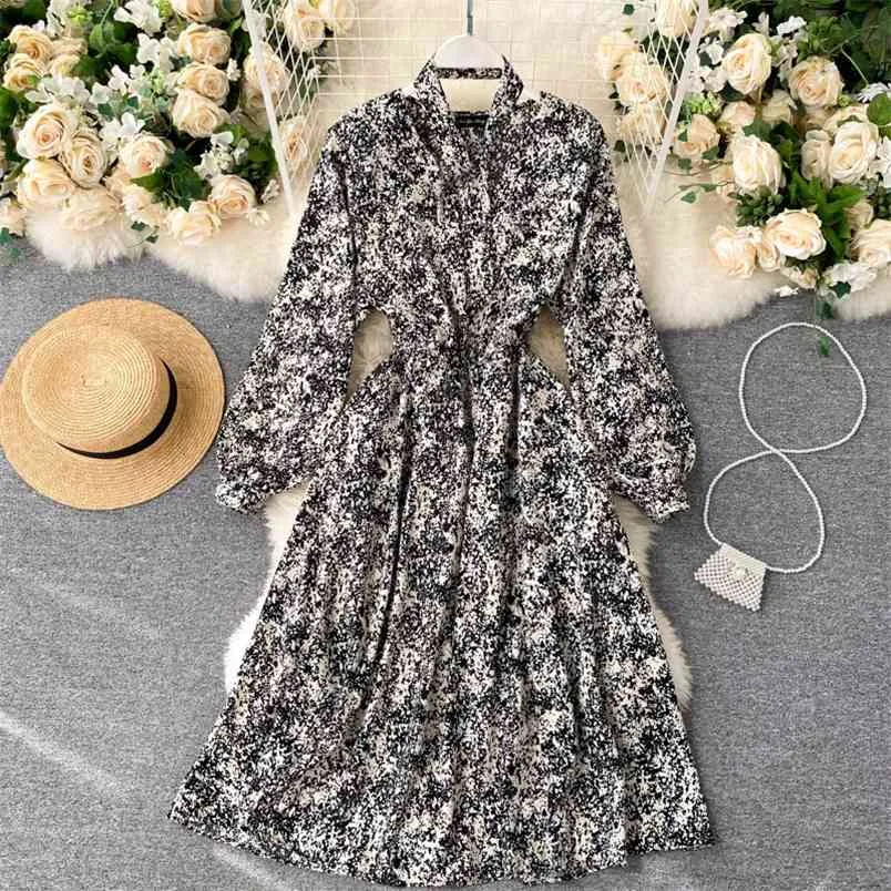 Autumn winter Fashion Print Bandage Chiffon Party Long Dress Women Elegant Beach Boho Holiday Vintage Dresses Christmas Robe 210514