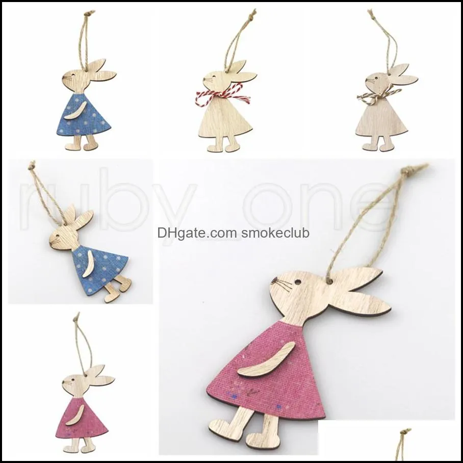 Easter Wooden Pendants Decorations Pendant DIY Carved Wooden Rabbit Hanging Pendants Ornaments Creative Wooden Craft Party Favors