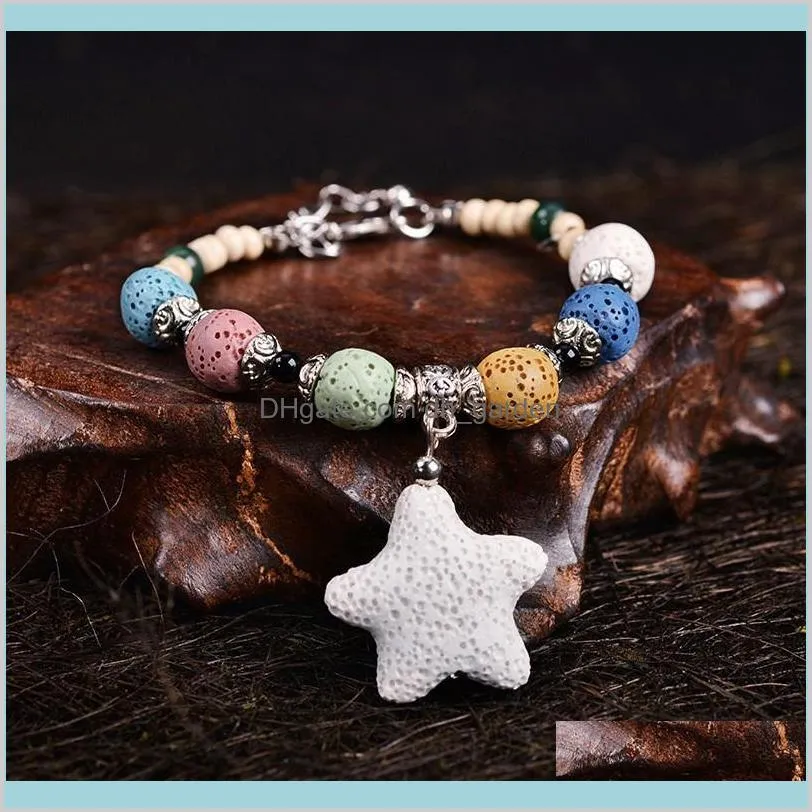 popular adjustable volcanic lava stone bead bracelet yoga lava essential oil diffuser women bead braided bracelets bangle healing