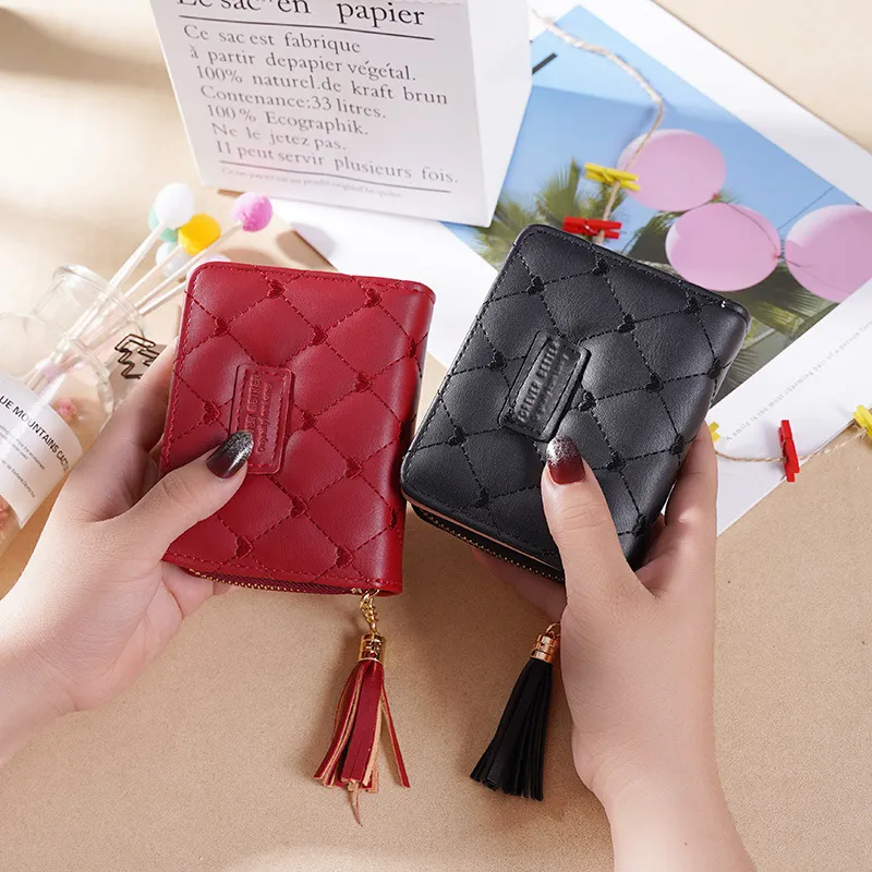 Women Small Wallet Ladies Mini Tassel Wallet Cute Girl Short Zipper Lovely  Pu Leather Coin Purse