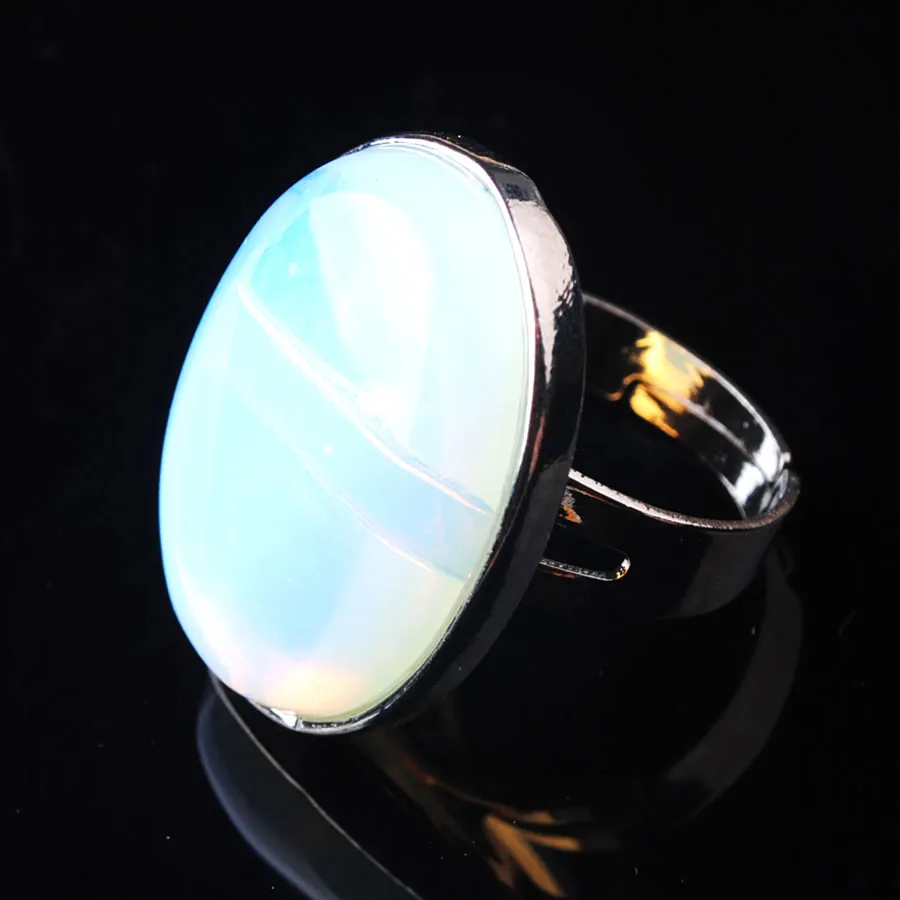 wojiaer oval Natural Gem Stone Stone White Opal Finger Rings Party Ring for Men for men jewelry Z9164