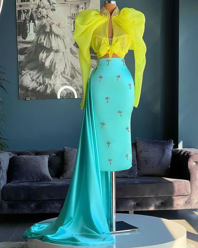 2022 plus storlek arabiska aso ebi lyxiga två stycken prom klänningar kristaller mantel sexig kväll formell fest andra mottagning klänningar klänning zj221