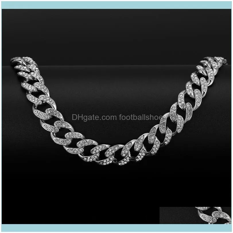 12mm  Cuban Chain Necklace With Spring Clasp Full Iced Cubic Zirconia Yellow Gold Color Hip Hop Fashion Jewelry Chains
