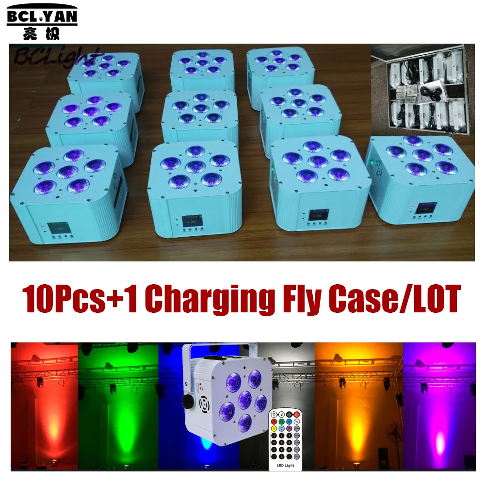 (10 шт. +1 Fly Case /Lot) Беспроводной DMX PAR Light RGBWA +UV 6x18W промывание освещение ИК -управление