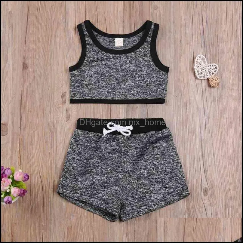 Newly Summer Toddler Baby Girls Clothes Sets 1-5y Solid Sleeveless Vest Tops Shorts Sports Outfits