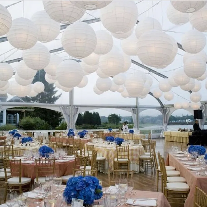 Lanternes chinoises en papier blanc, décoration de fête mixte de 4 à 12 pouces, boule de Lampion ronde pour mariage, ornement suspendu pour réception-cadeau pour bébé