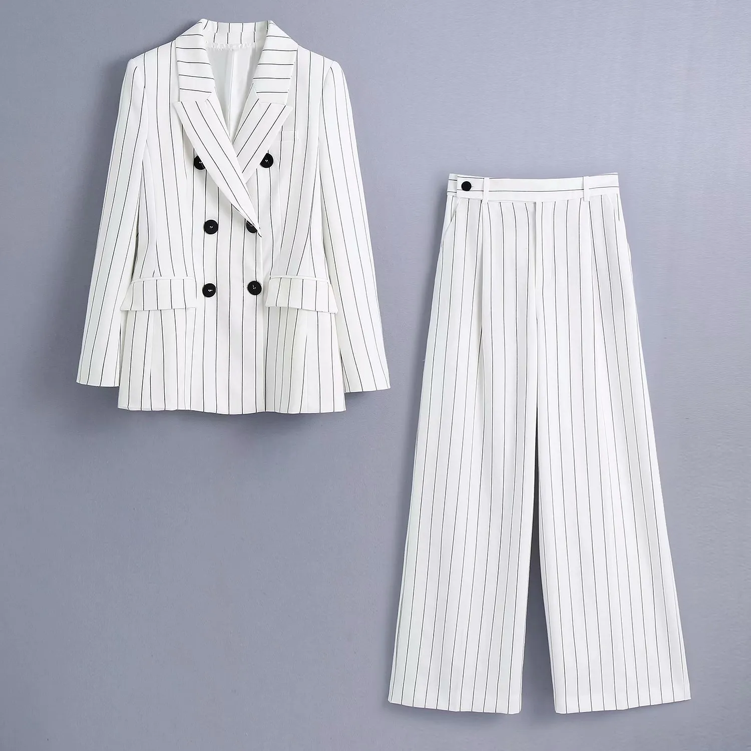 Women Two Pieces Set Striped Blazer and Loose Trousers Suit Fashion Casual Chic Lady Outfits 210517