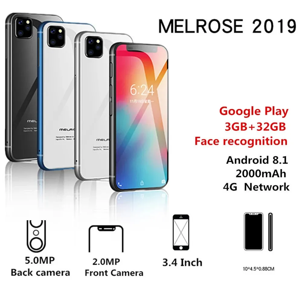 Super Mini telefony komórkowe oryginalny Melrose 4G Lte najmniejszy smartfon 3.4 ''MTK6739 czterordzeniowy Android 8.1 GPS WIFI ID linii papilarnych telefon komórkowy