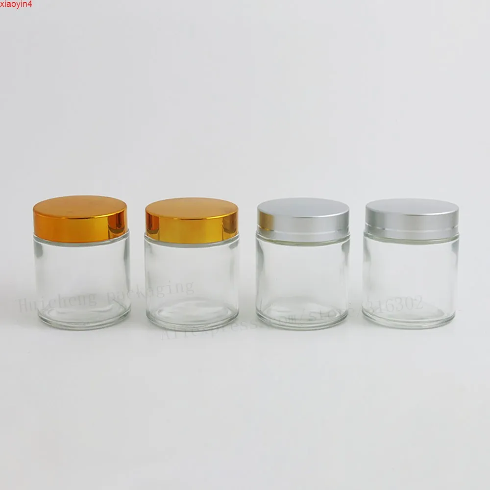 12 x 80g Travel Empty Facial Cream Glass Jar 1/3oz Cosmetic Make up Sample Container Emulsion Refillable Pot Silver Gold Lidhigh qualtity