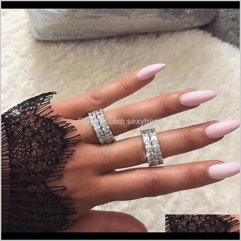 vintage fashion jewelry princess cz diamond eternity iced out wedding engagement ring for women gift