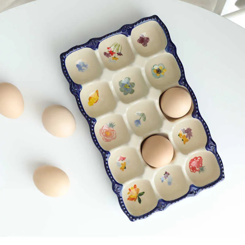 Titular de cerâmica bandeja pastorale prato de cerâmica prato de armazenamento de ovo vintage estilo cozinha cozinha decoração