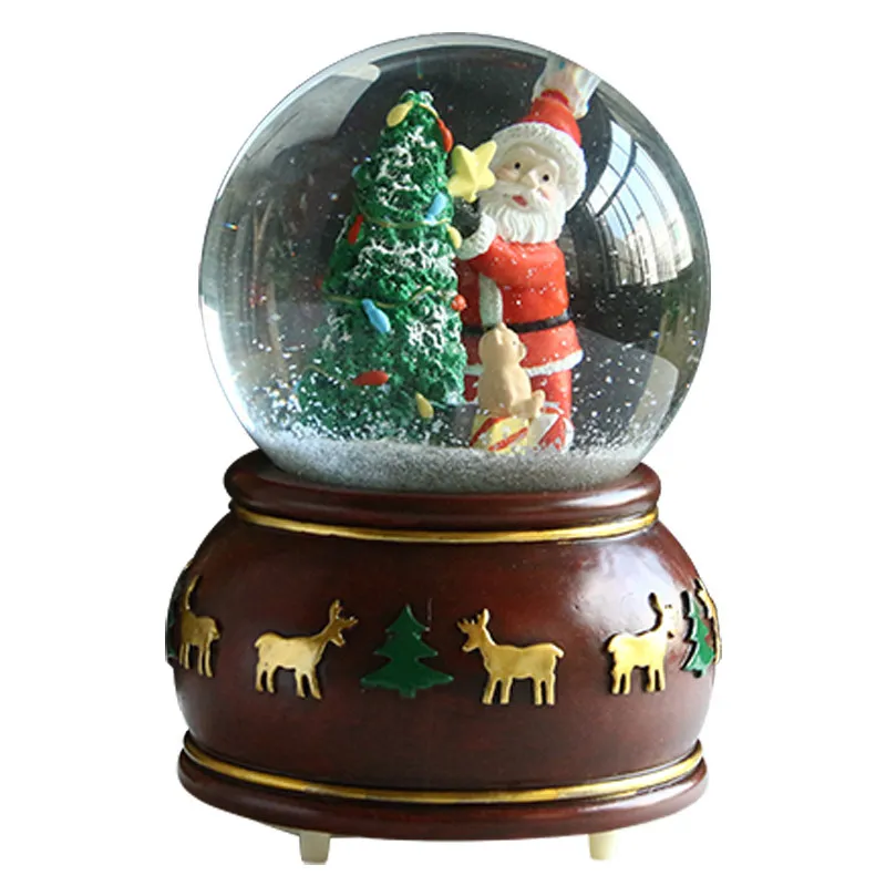 Home Decor Żywicy Rzemiosło Kreatywny Santa Crystal Ball Boże Narodzenie Prezent Muzyka Snowflake Ball Huśtawka