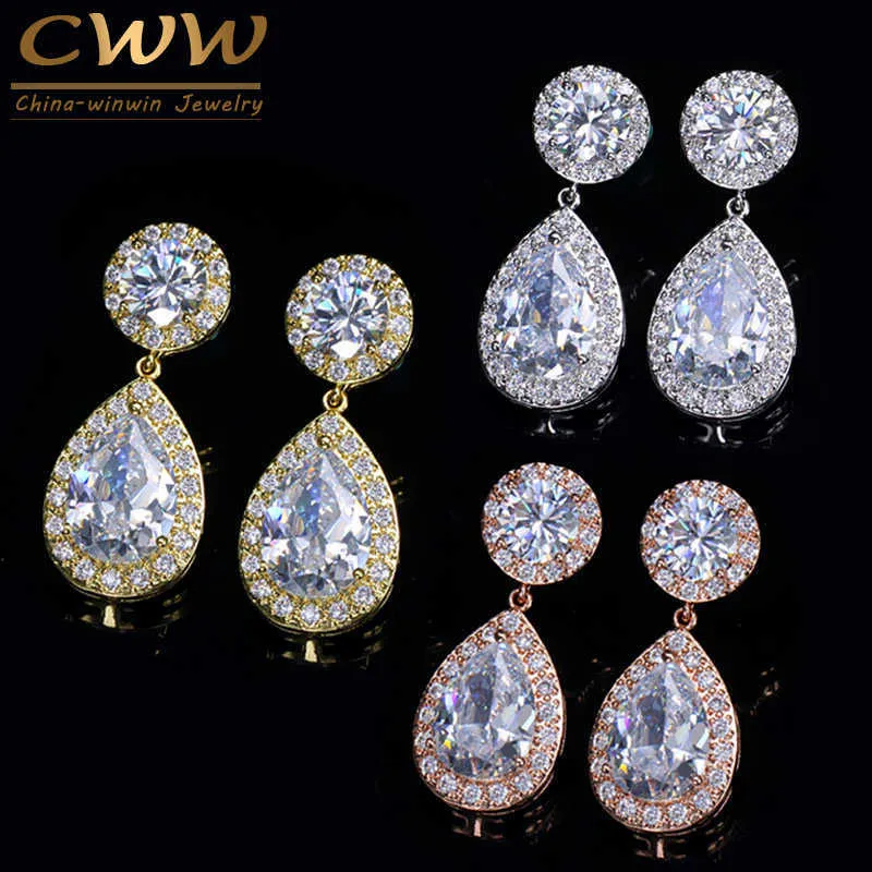 Klassieke prachtige kubieke zirkonia steen vrouwen partij sieraden rose goud kleur grote peer drop oorbellen cadeau cz180 210714