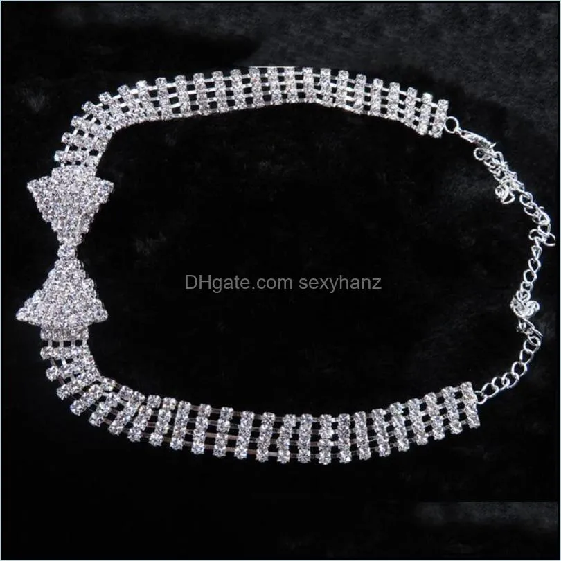 Earrings & Necklace 2021 Women Shiny Rhinestone Bowknot Clip/Stud Bridal Wedding Jewelry Set Crystal Gift