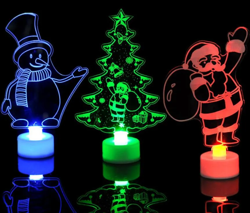 Jul LED Night Light Creative Dekoration Färgglada Xmas Tree Snowman Santa Claus Lampa Heminredning Lysande Akryl