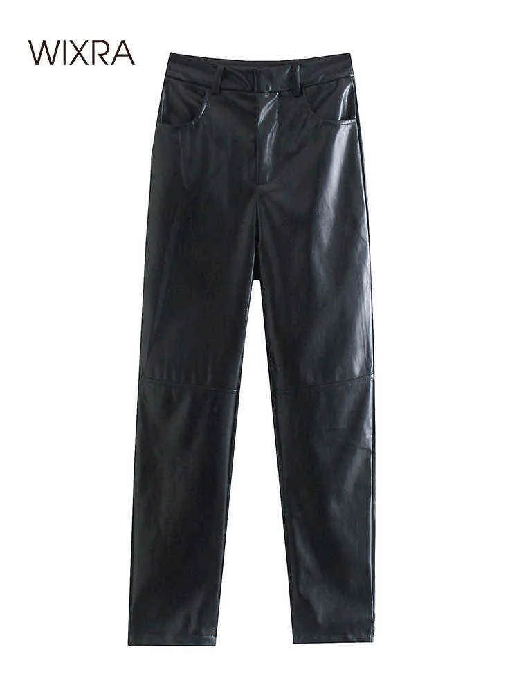 Wixra بو السراويل الخريف المرأة فو الجلود الصلبة سستة pantalones موهير عالية الخصر جيب السراويل شارع 211124