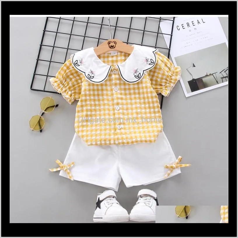 2021 new newborn ensembles summer plaid shirt + baby suit shorts girls birthday clothes outerwear sets lb6q