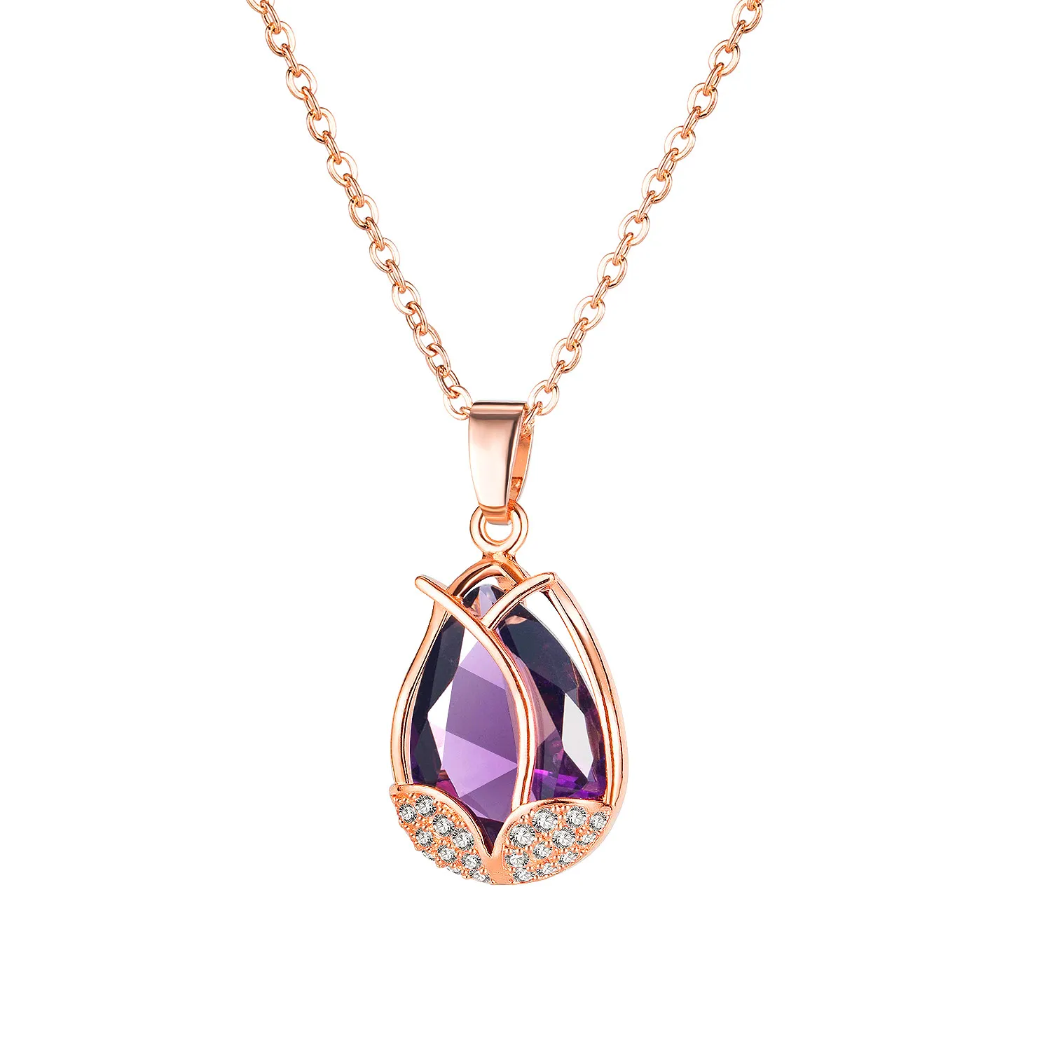 024 luxo tulipa colar feminino pingente roxo cristal birthstone dia de mãe jóias presentes adequados para festa de aniversário de aniversário senhoras